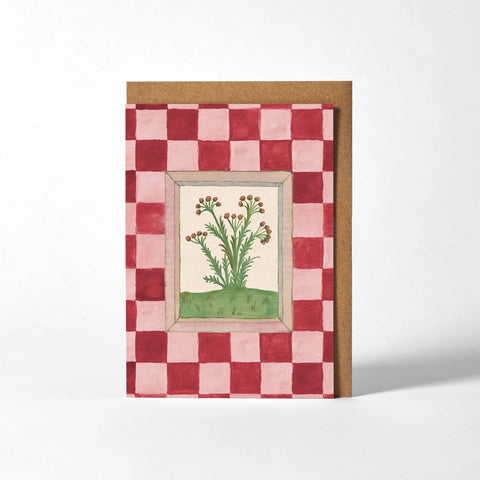 Carte de vœux Herbes et damier rose - Roomytown