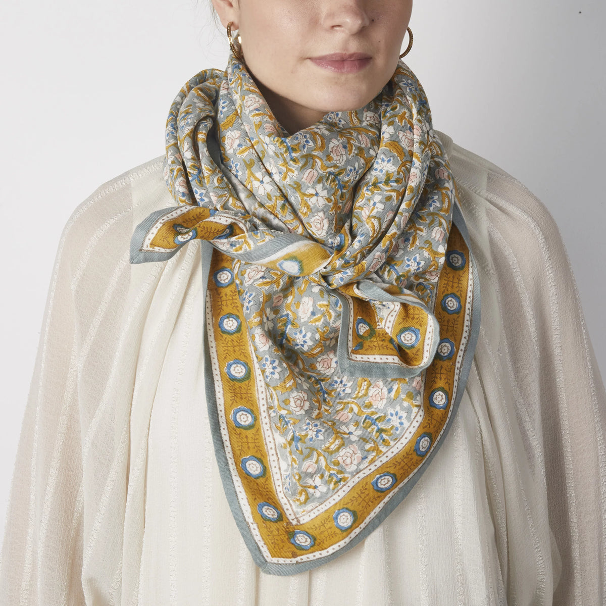 Grand Foulard Indien Absynthe Vert de Gris - Bonheur du Jour Paris