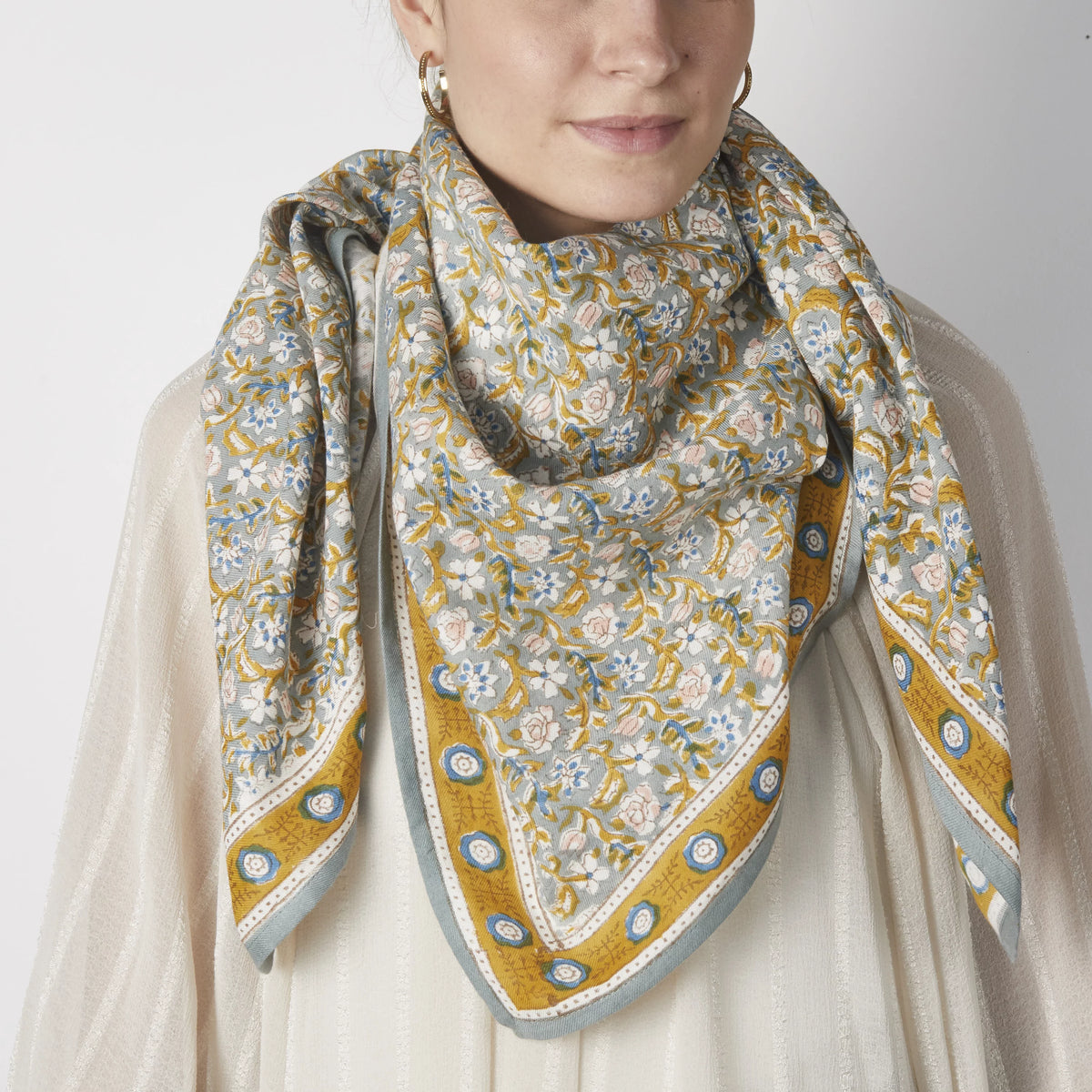 Grand Foulard Indien Absynthe Vert de Gris - Bonheur du Jour Paris