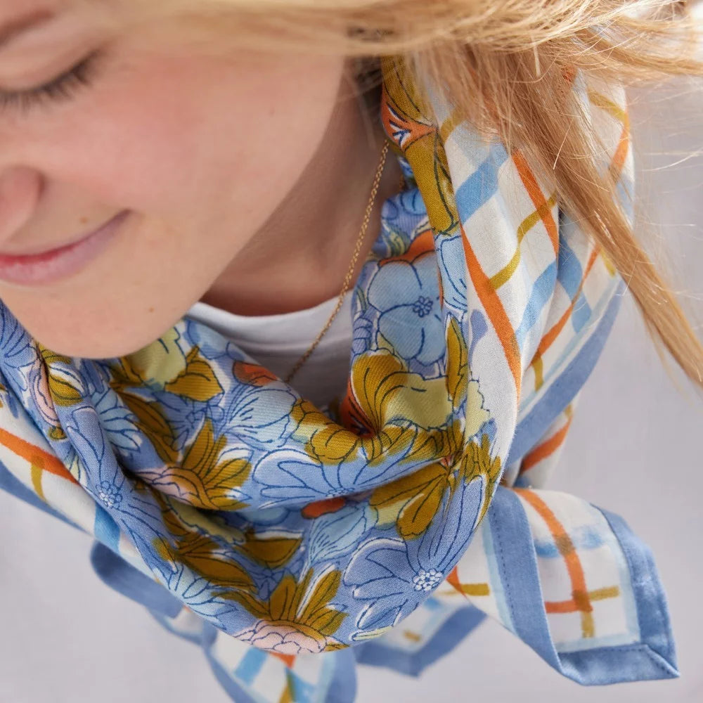 Grand Foulard Indien Magic Garden Pervenche - Bonheur du Jour Paris