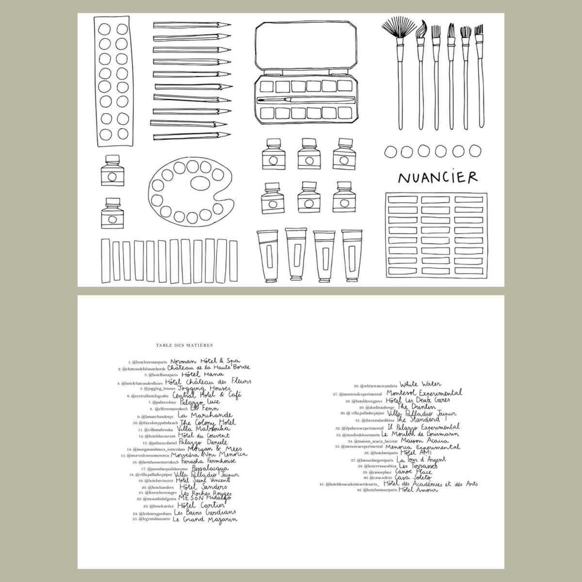 Pages intérieures livre de coloriages Hôtels de Zoé de las Cases aux éditions Hachette