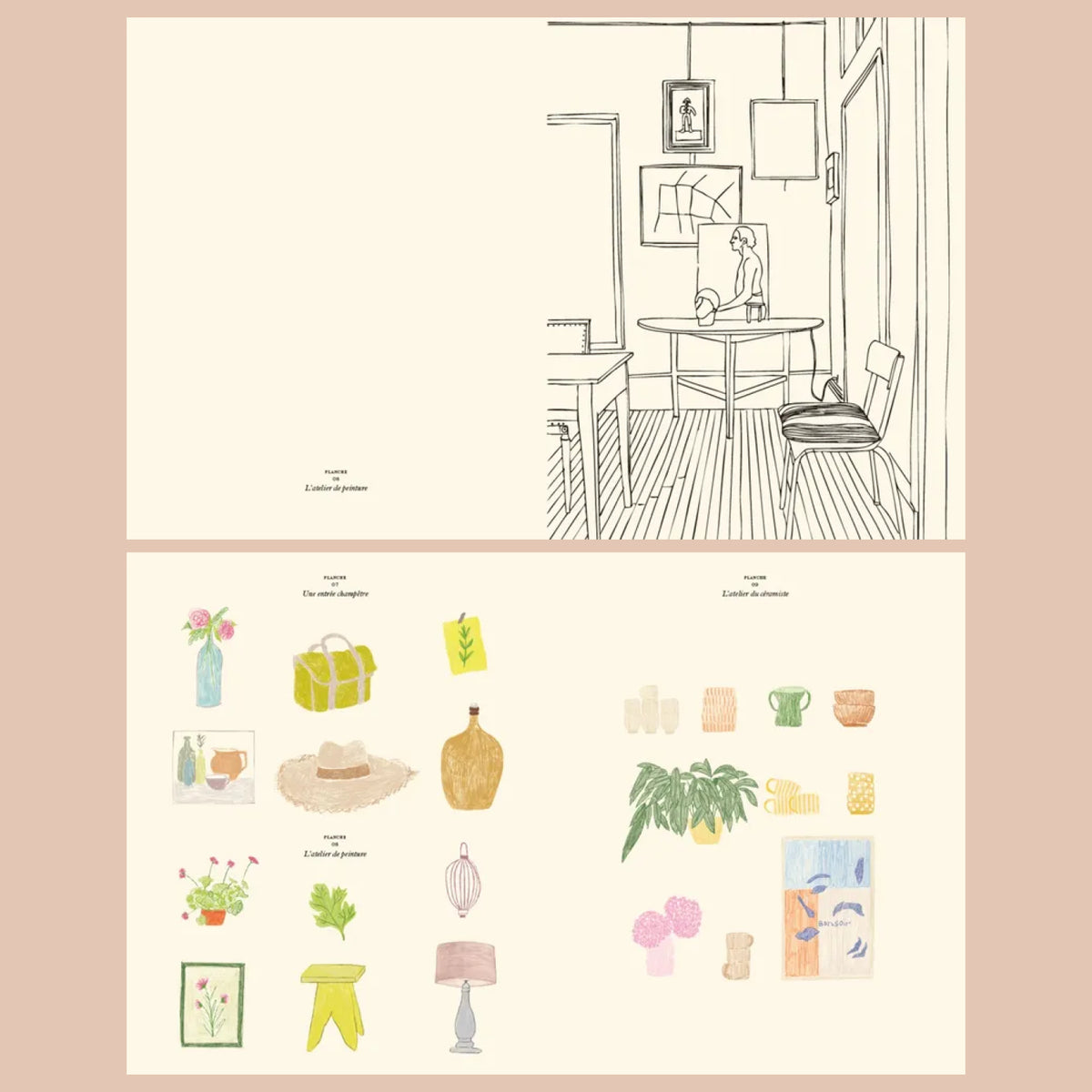 Pages intérieures du livre de Coloriages et Stickers de Zoé de las Cases sur le thème de La Maison