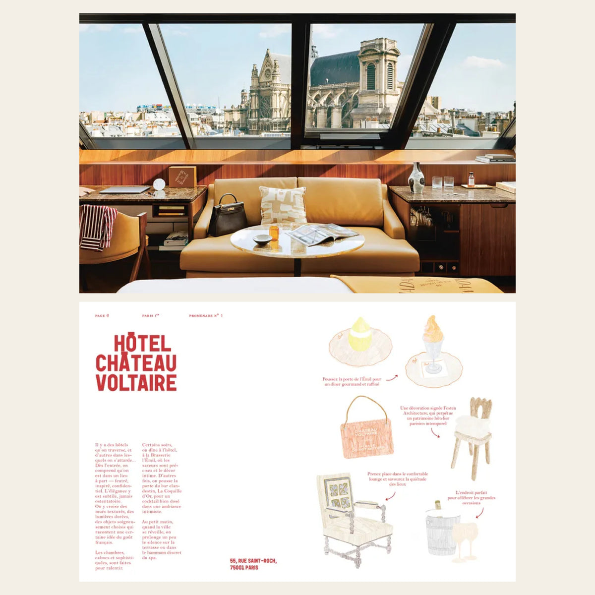 Illustrations du livre Paris Chéri Hotel book par Zoé de las Cases Éditions Hachette