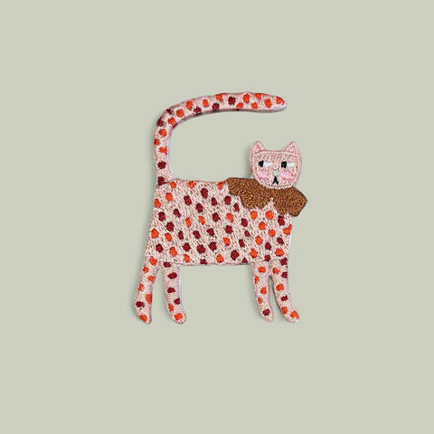 Patch brodé thermocollant avec chat rose à pois pour enfant pour réparer vêtement