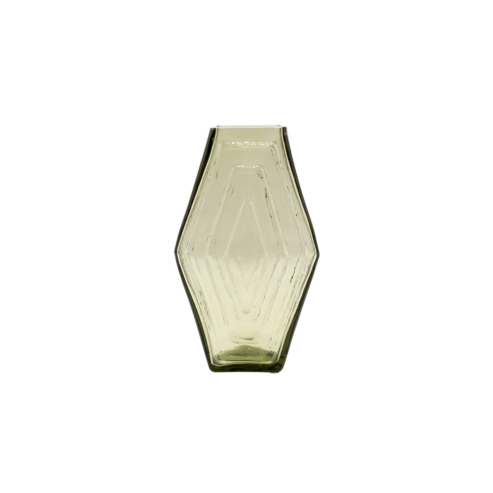 Petit Vase Hexagonal Vert Fumé en Verre Recyclé La Maison Naïve