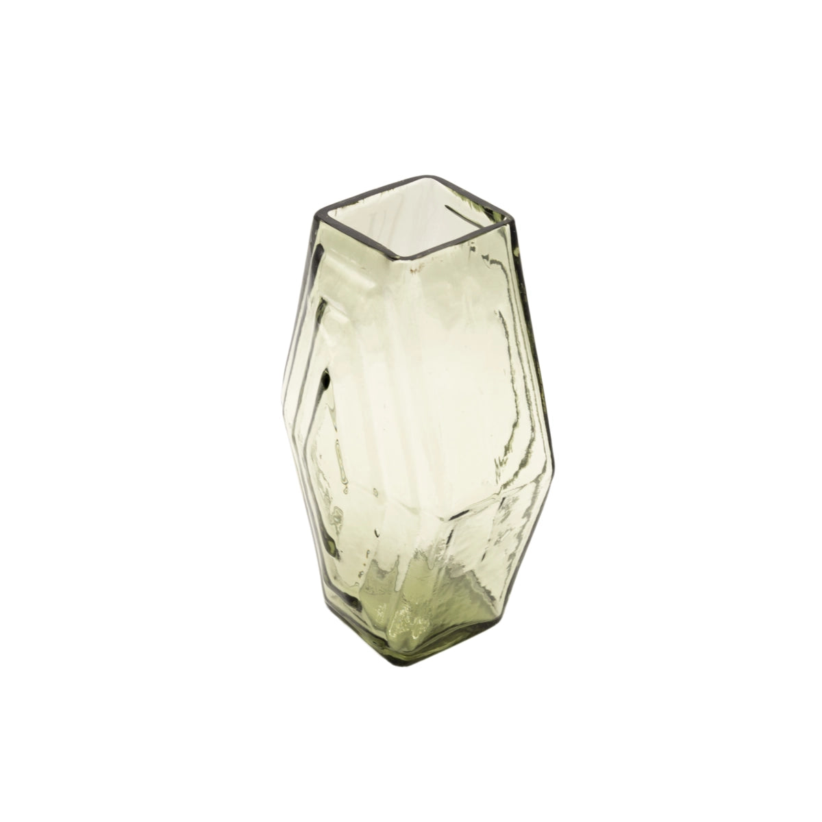 Petit Vase Hexagonal Vert Fumé en Verre Recyclé La Maison Naïve
