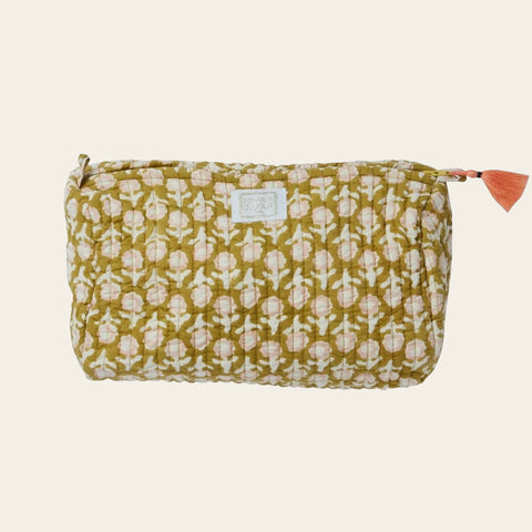 Trousse de Toilette Fleurs Indiennes Isha Olive - Bonheur Du Jour Paris
