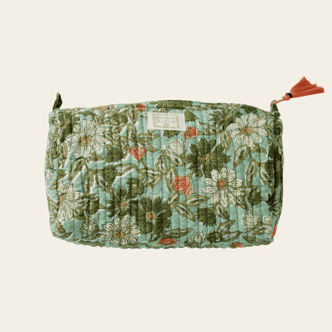 Trousse de Toilette Fleurs Indiennes Indi Meera Blue Green - Bonheur Du Jour Paris