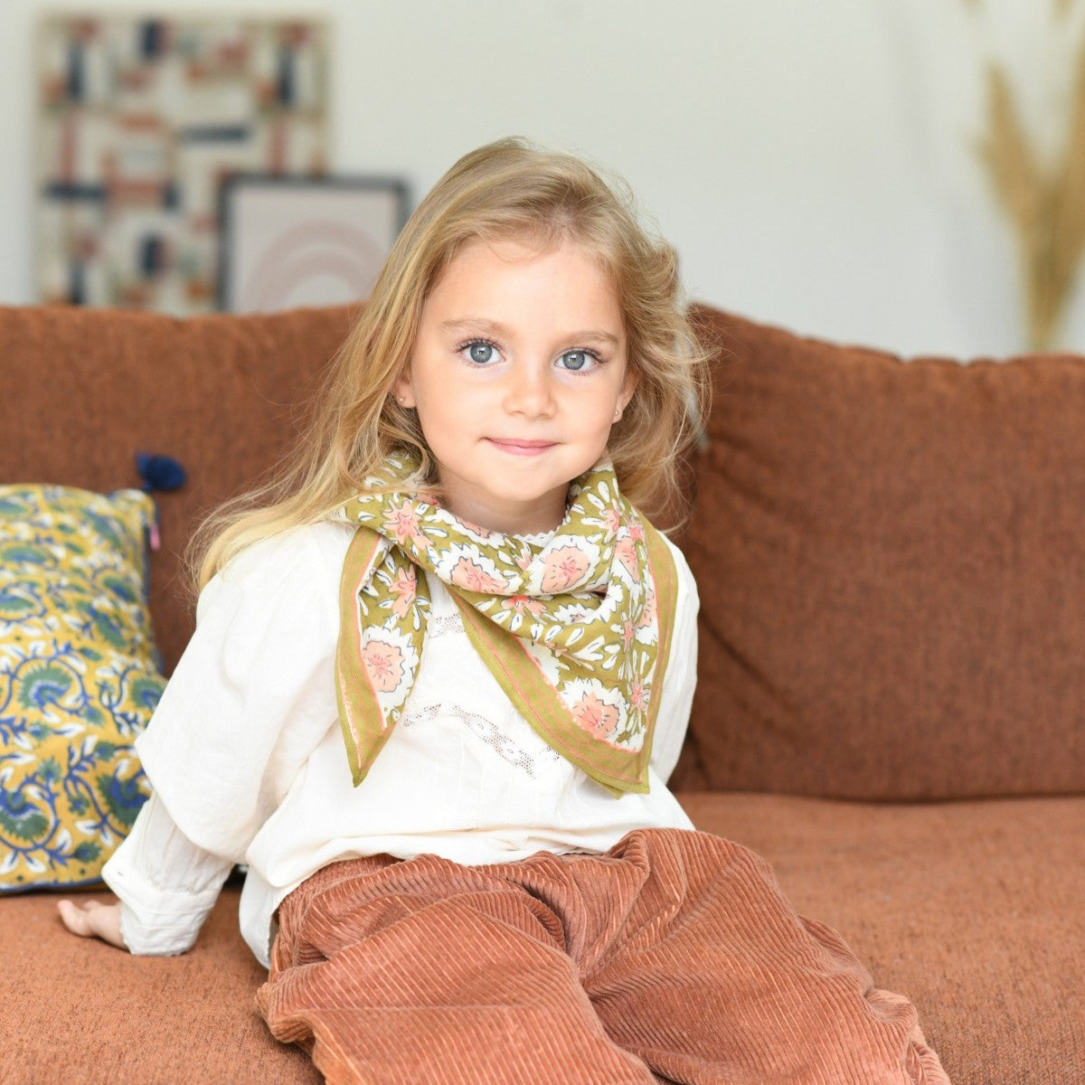 Petit Foulard Indien Margote Olive - Bonheur du Jour Paris