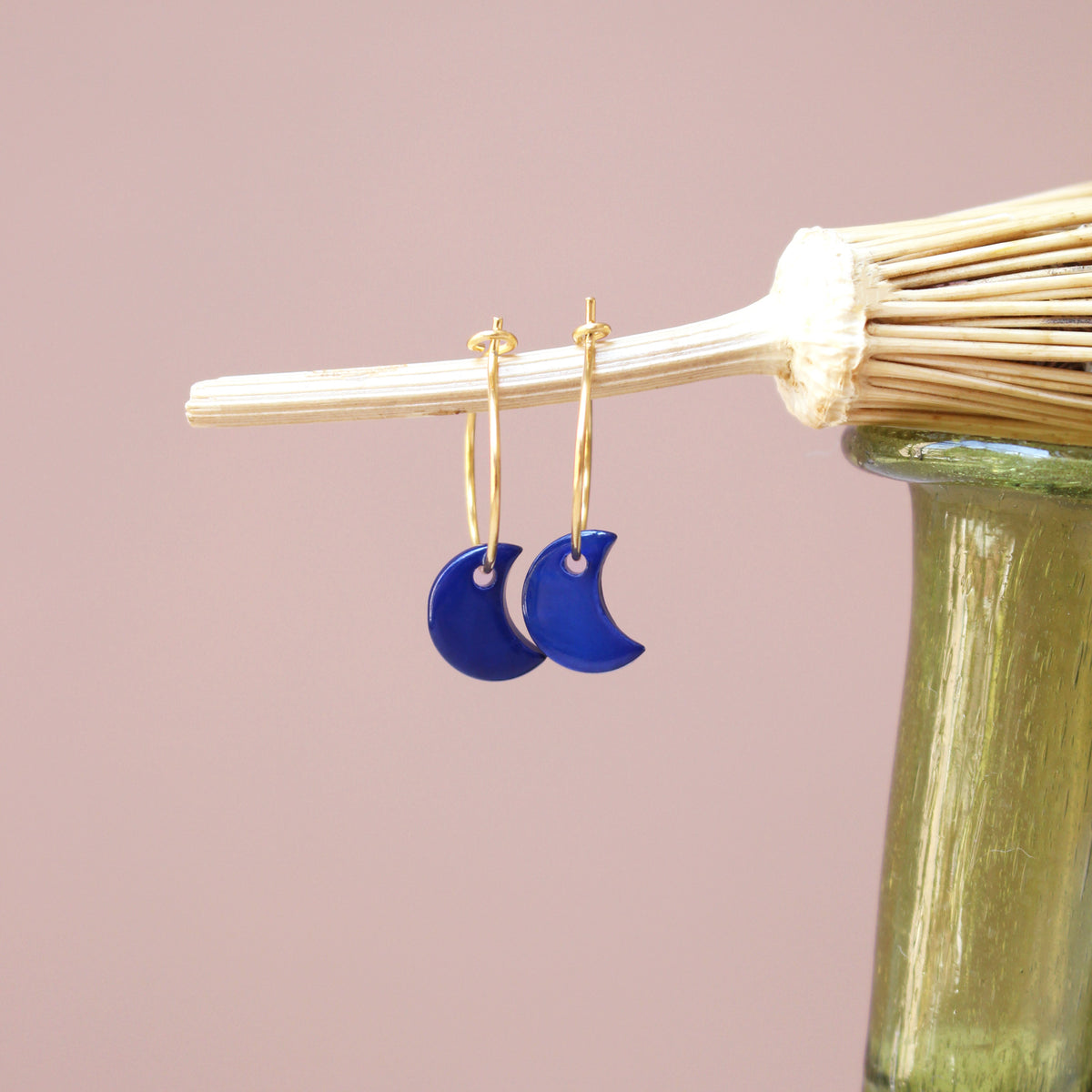 Boucles d'oreilles Lune bleu Indigo La Maison Naïve