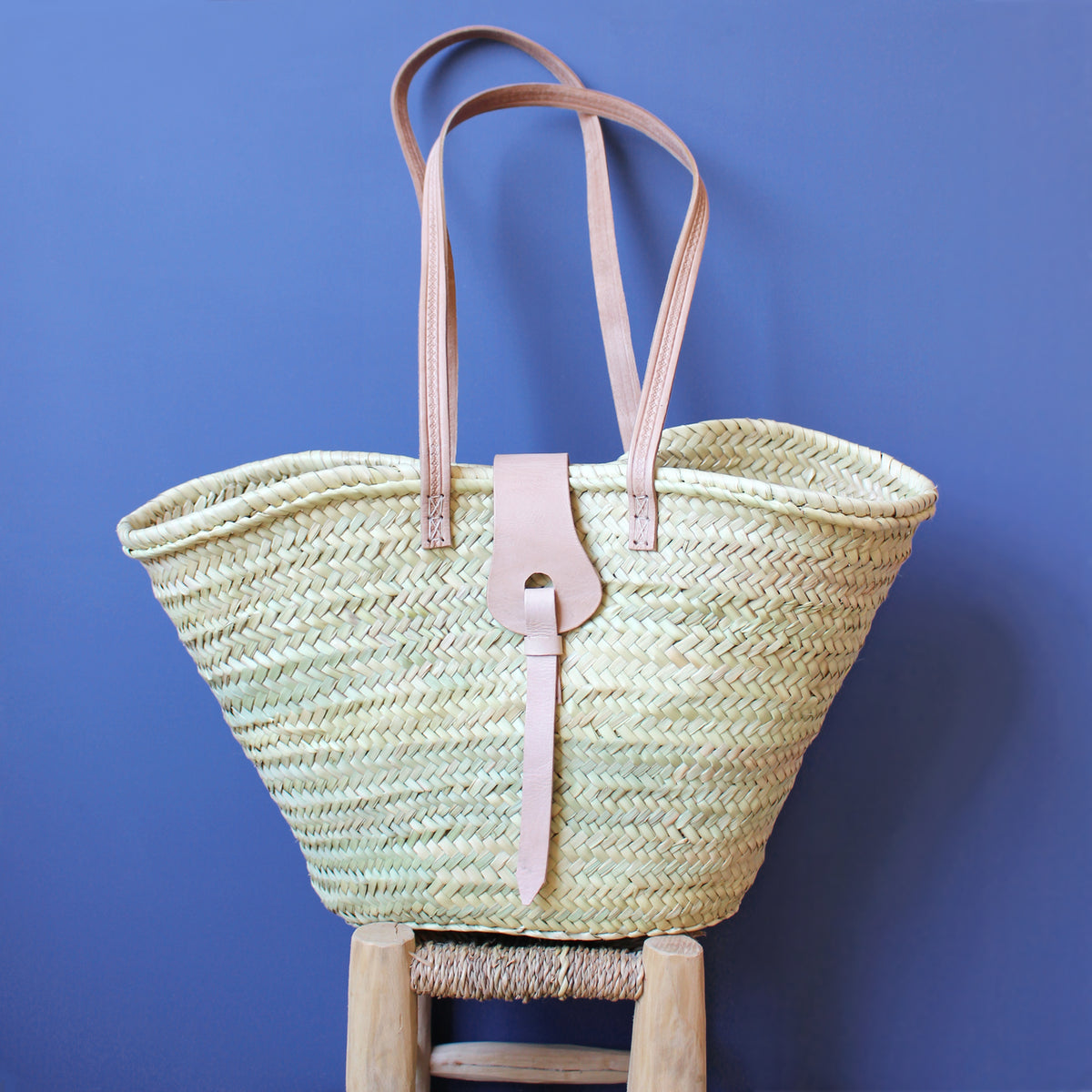 Panier Grandes Anses et Fermeture Palme et Cuir Rose La Maison Naïve