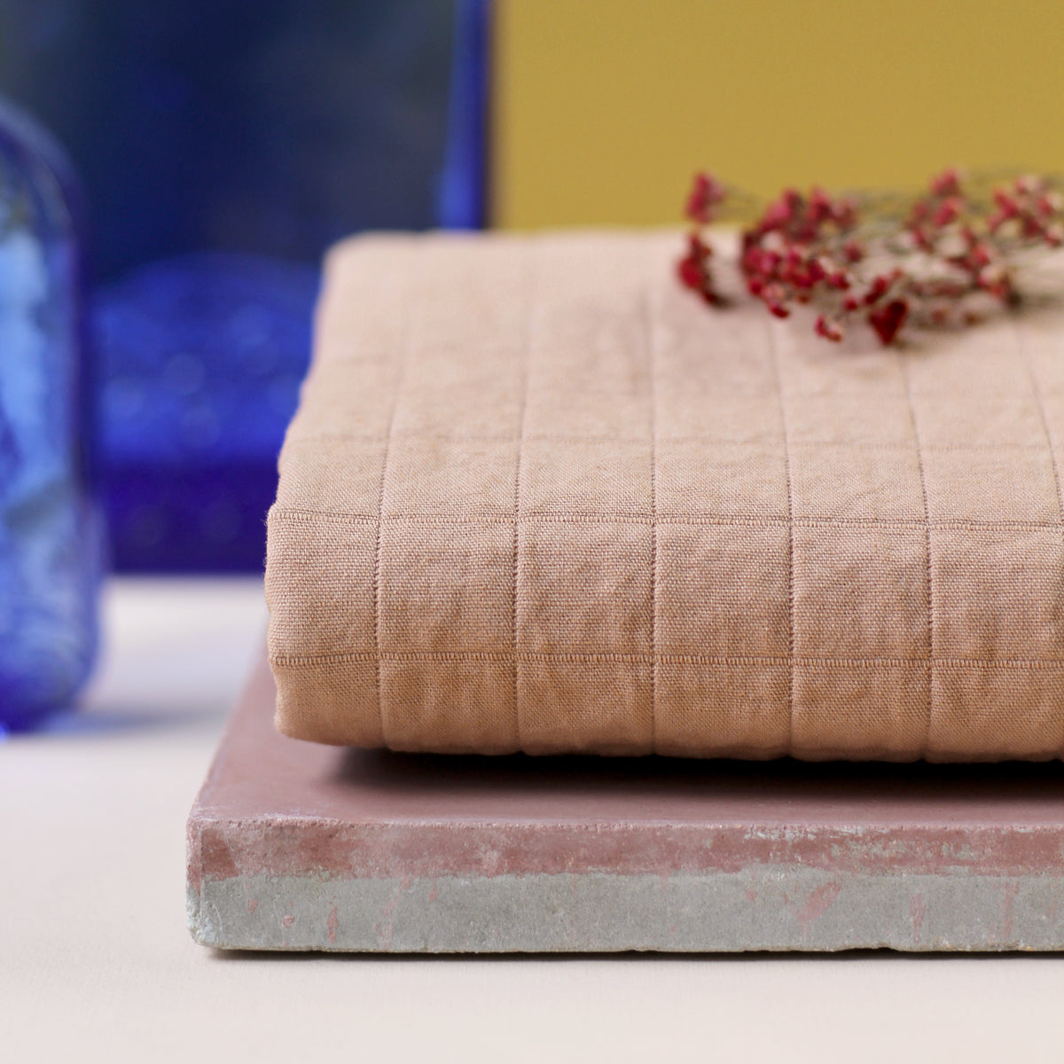 Tissu Coton Matelassé fabriqué en France rose Tomette La Maison Naïve